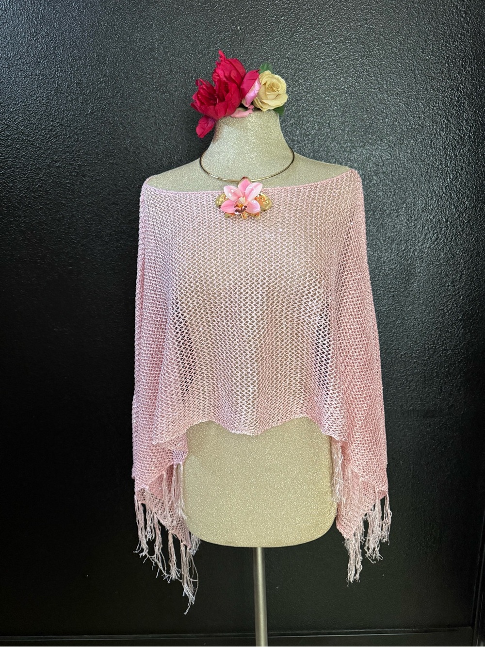 Light Pink Open-Knit Fringe Women’s Sweater Top